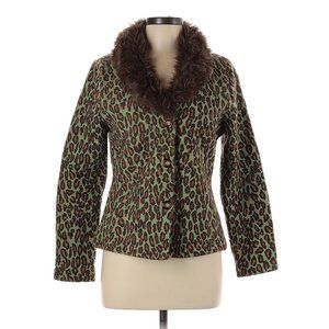 Paraphrase 100% Wool Leopard Print Jacket with faux Fur